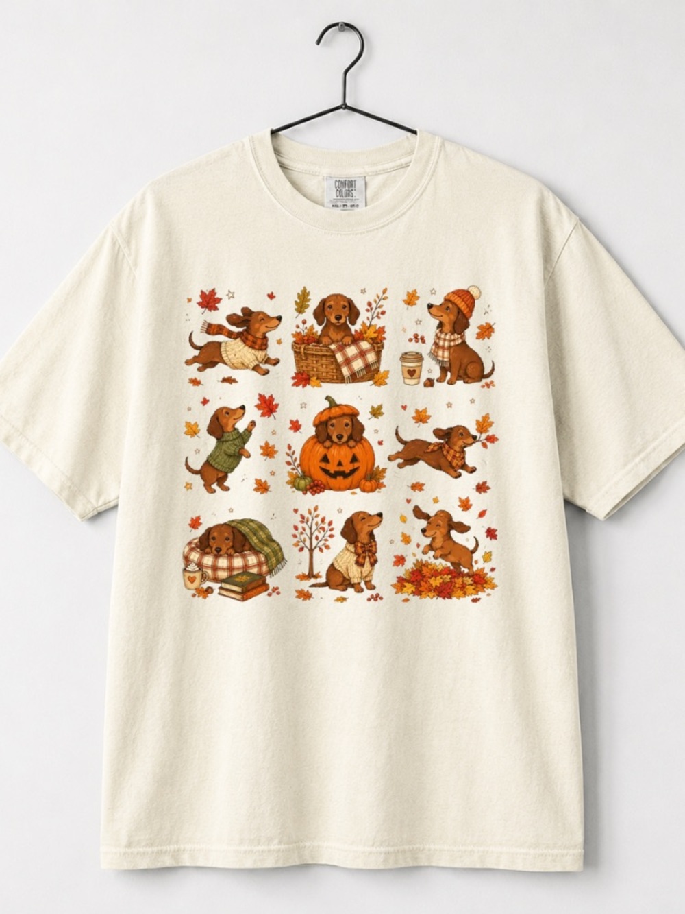 Comfort Colors Fall Dachshund Graphic Dog T-Shirt - Picture 2 of 3
